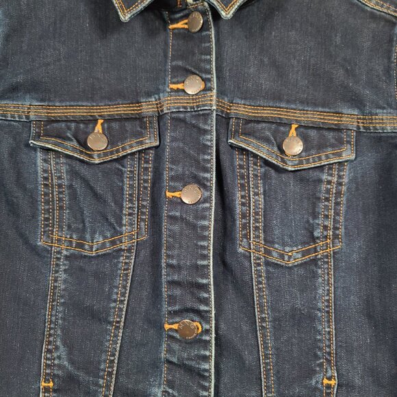 MNG by Mango Denim Dark Wash Classic Crop Jean jacket Size XL - Picture 3 of 13